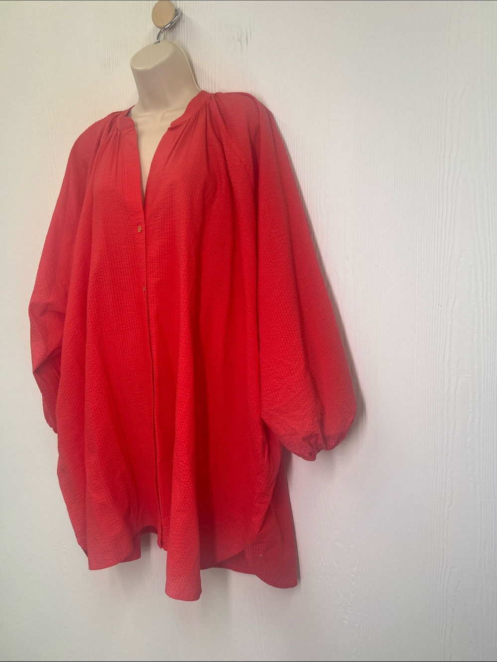 Lilly Pulitzer - Andrea Seersucker Red Loose Oversized Button Down Blouse Med - Picture 4 of 8